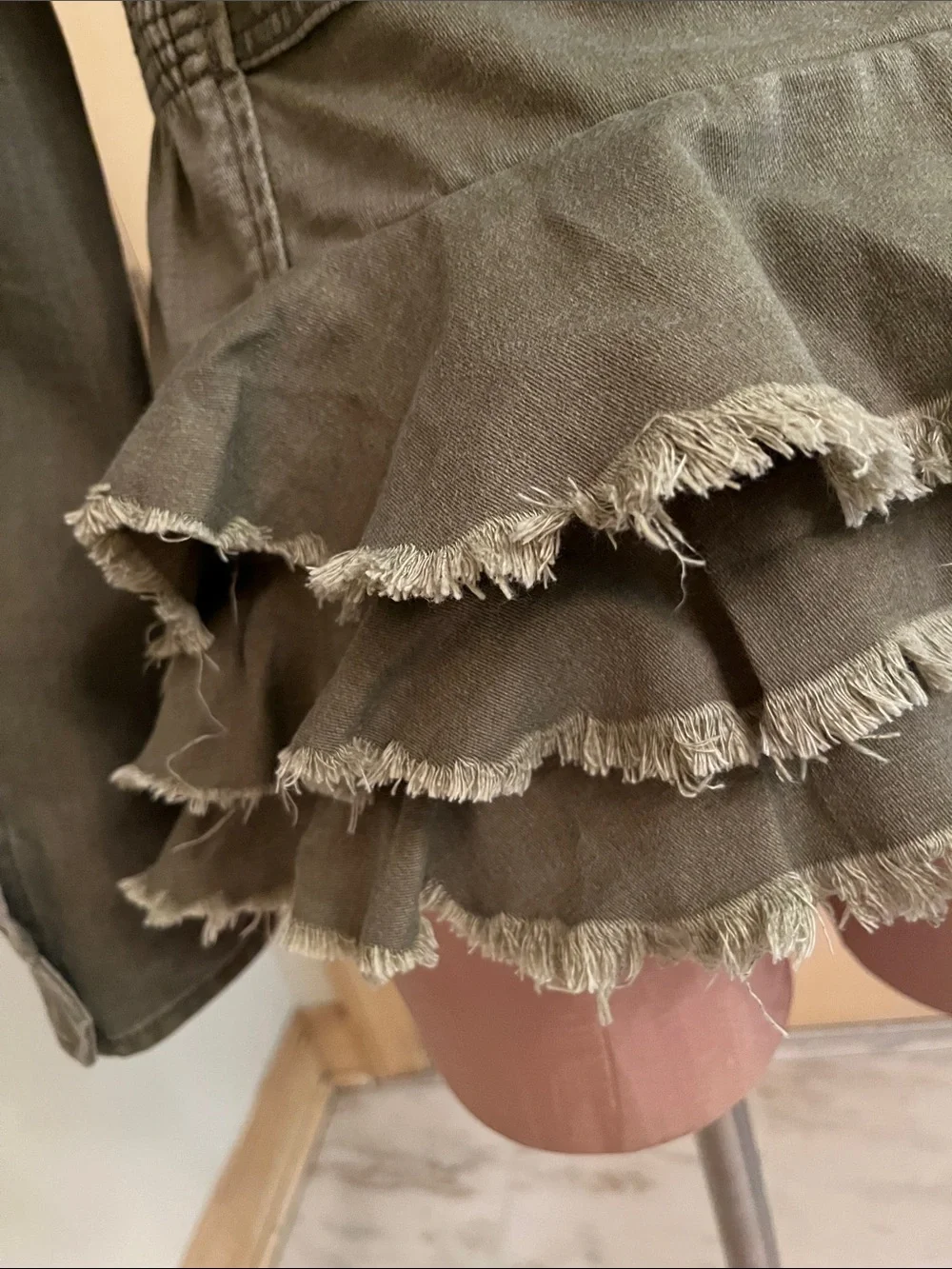 ANTHROPOLOGIE HEI HEI Modern Arty Ruffle Peplum Olive Utility Tie-Waist Jacket S